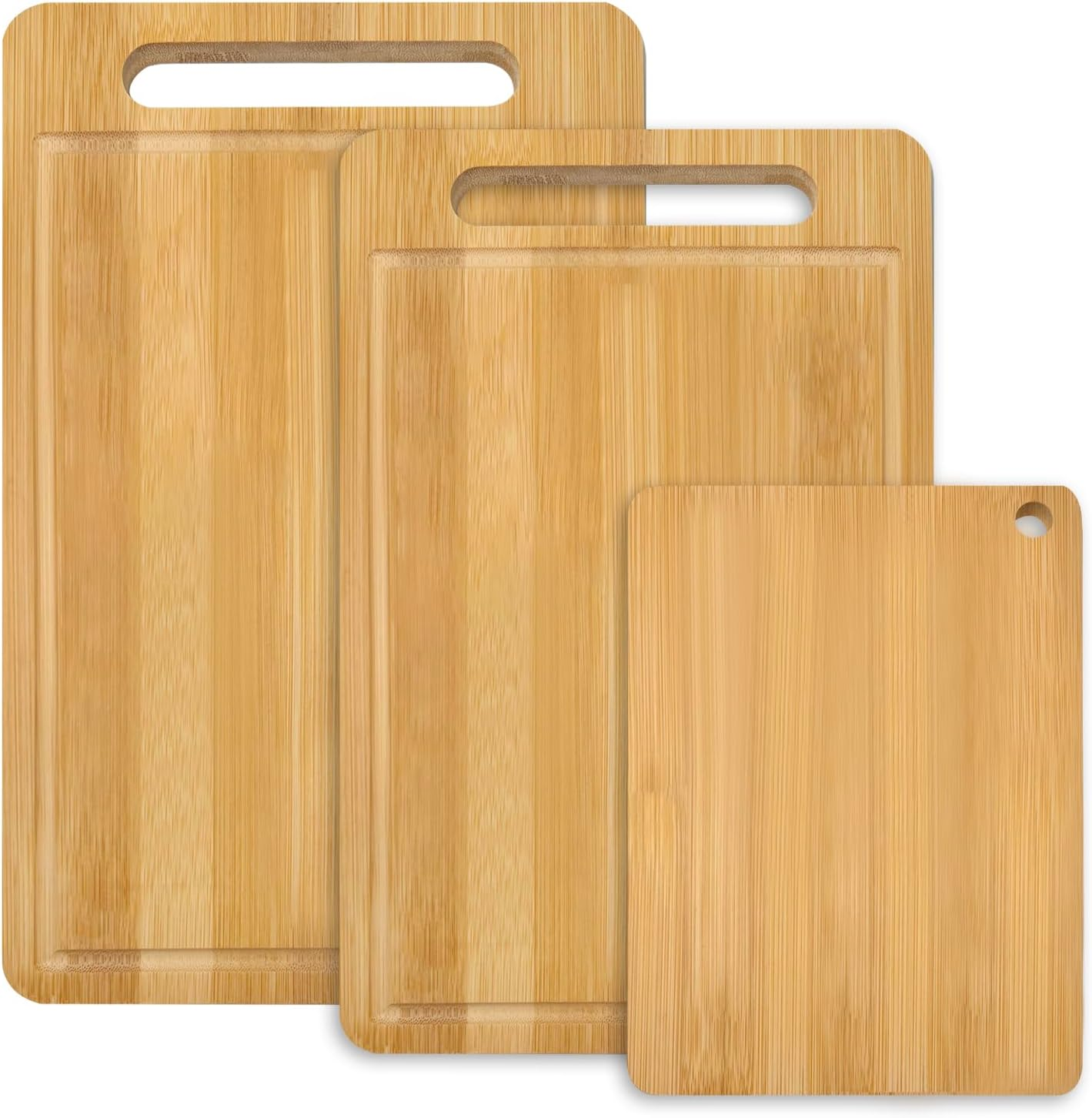 Chamgeco 3-Piece Reversible Bamboo Cutting Boards, Wooden Chopping Boards Set for Meat Vegetables Cheese, Chopping Mats Serving Tray with Juice Grooves & Handles Perfect for Meal Prep, Charcuterie image number 5