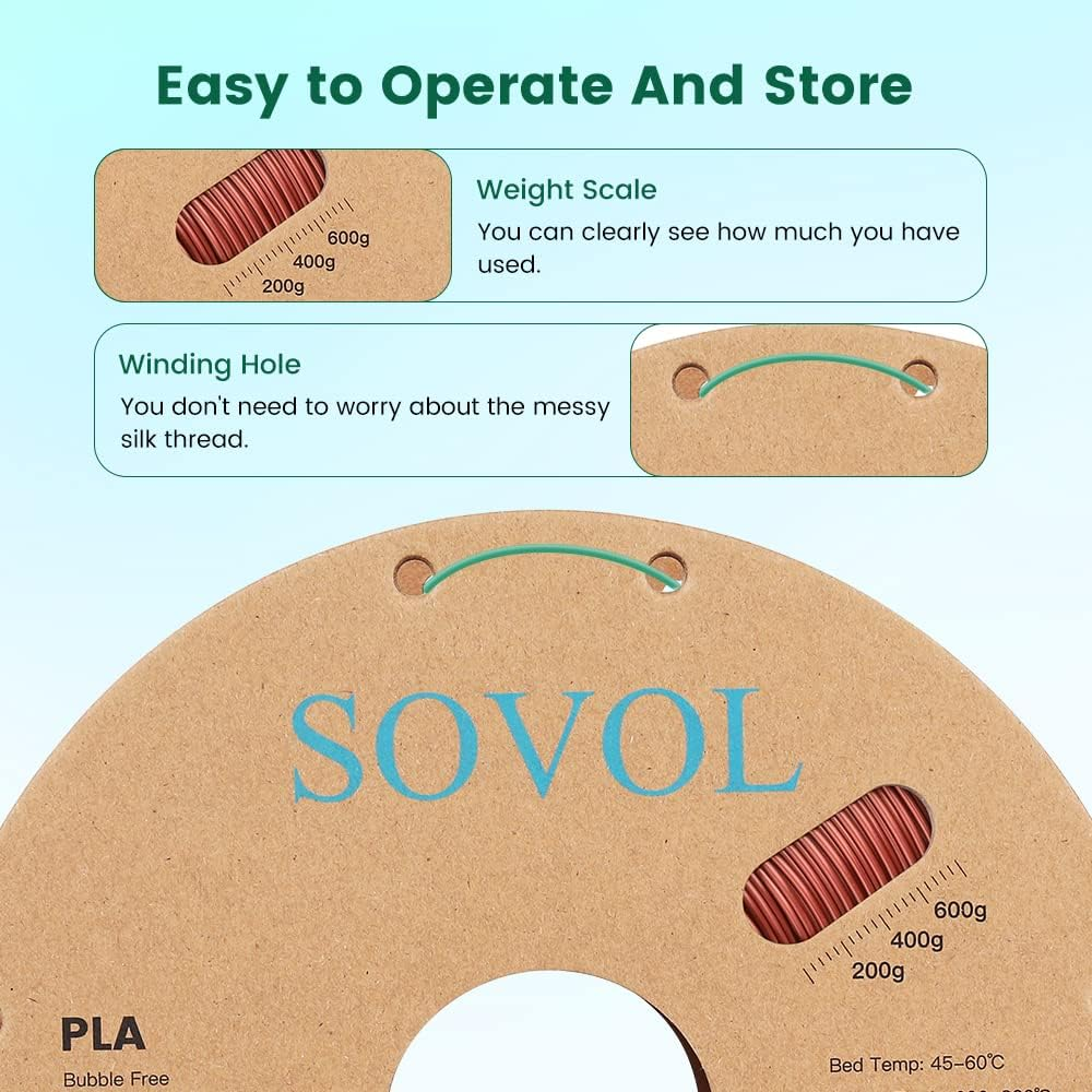 Sovol Silk PLA Filament 1.75Mm, Tri Color Bronze Purple Green Co-Extrusion Material Dimensional Accuracy +/-0.03Mm, 1Kg/2.2Lbs image number 6