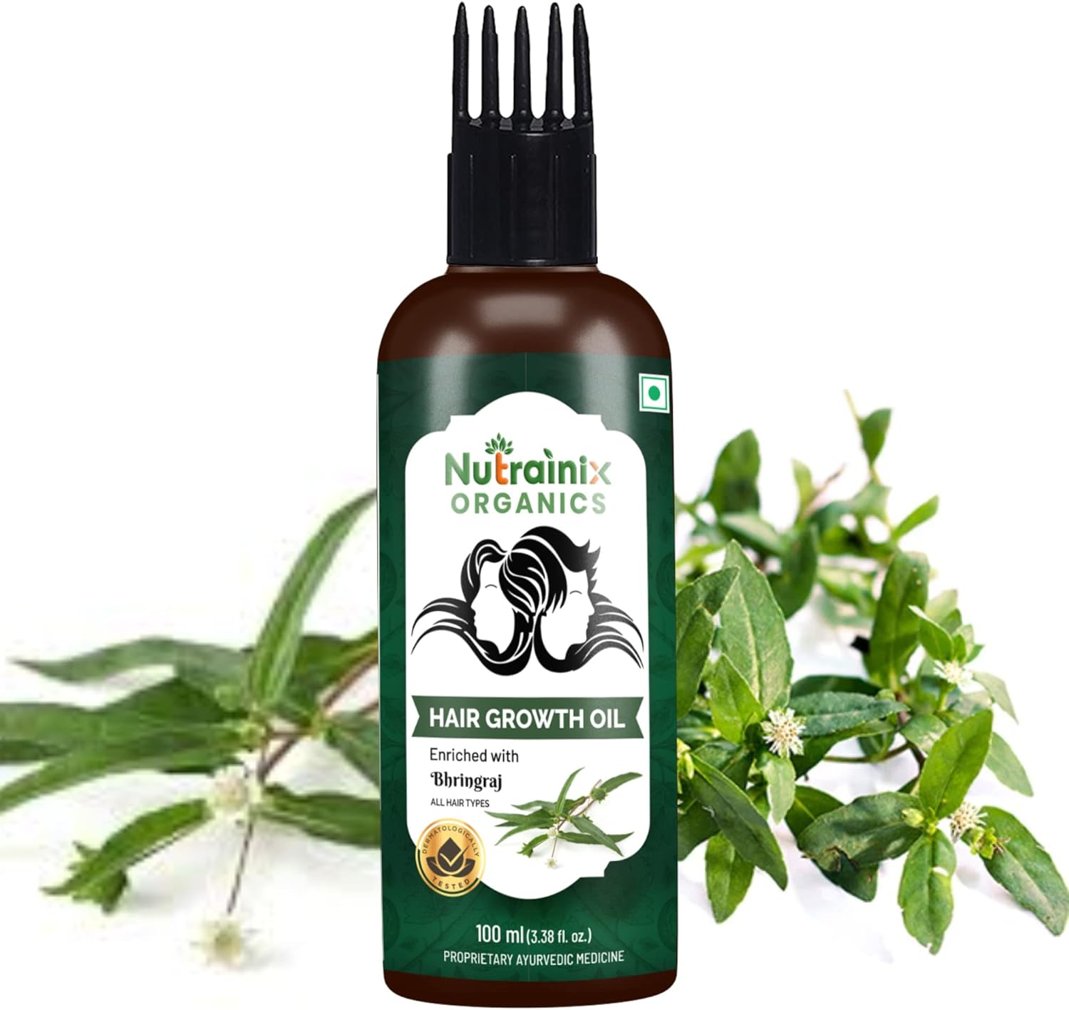 Nutrainix Organics Hair Growth Oil | Hair Fall Control Oil | Hair Oil for Silky and Strong Hair | Bhringraj Hair Oil Prevents Hair Fall Suitable for All Hair Types - 100 Ml image number 1
