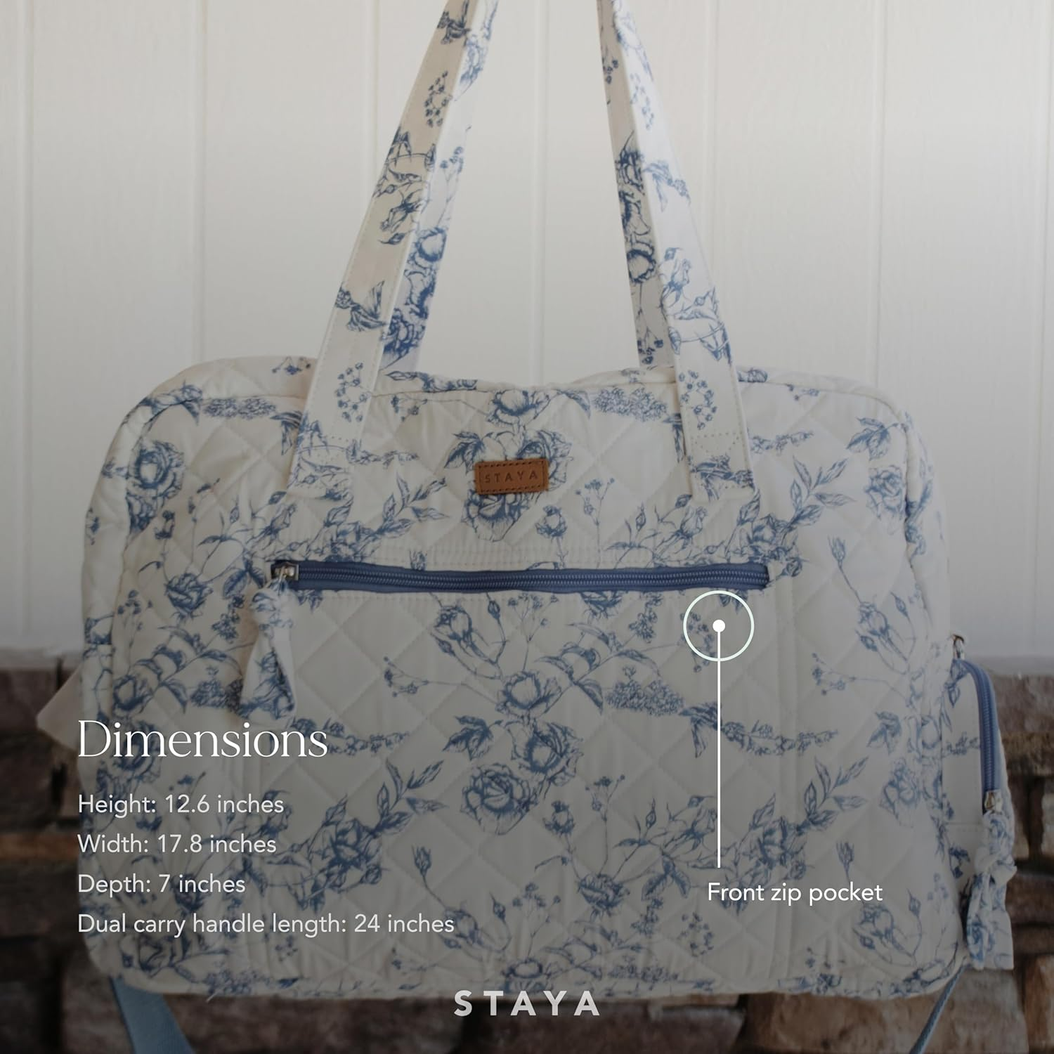 Staya Quilted Duffle Bag - Perfect Travel Companion, Quilted Weekender Bag for Women,, Blue Floral, Medium, Overnight Bag - Floral Canvas image number 7
