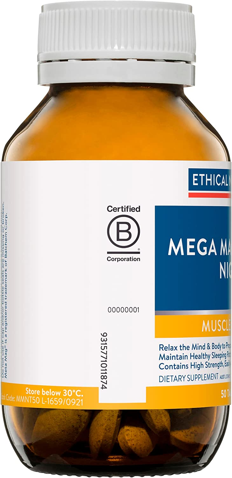 Ethical Nutrients Mega Magnesium Night - Maintains Healthy Sleeping Patterns, Easily Absorbed, Passionflower - 50 Tablets