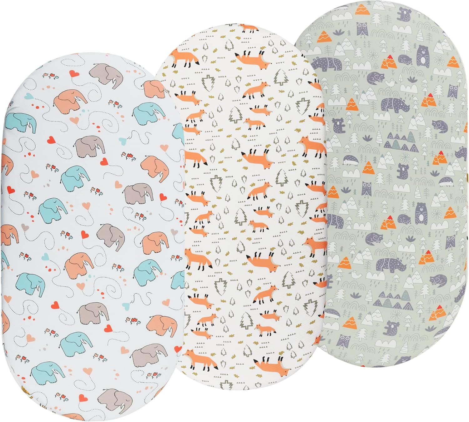 Bassinet Sheets Set 3 Pack for Baby Girl, Stretchy Soft Jersey Knitted Fitted Sheet Universal for Oval Rectangle and Hourglass Bassinet Mattress, Pink Floral