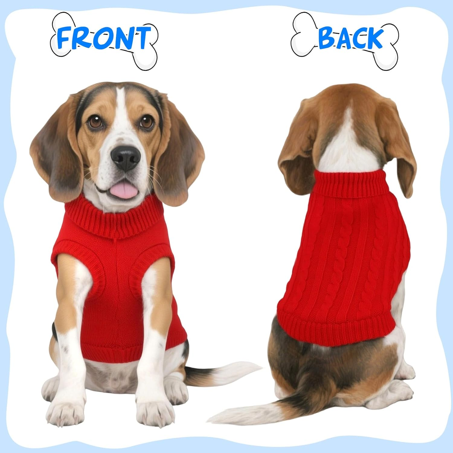 Dog Jumpers Knitted Turtleneck for Medium Large Dogs (Less than 21 KG), Warm Winter Dog Sweater Cute, Apparel Puppy Twist Striped Vest Dog Clothes (Red, Large)