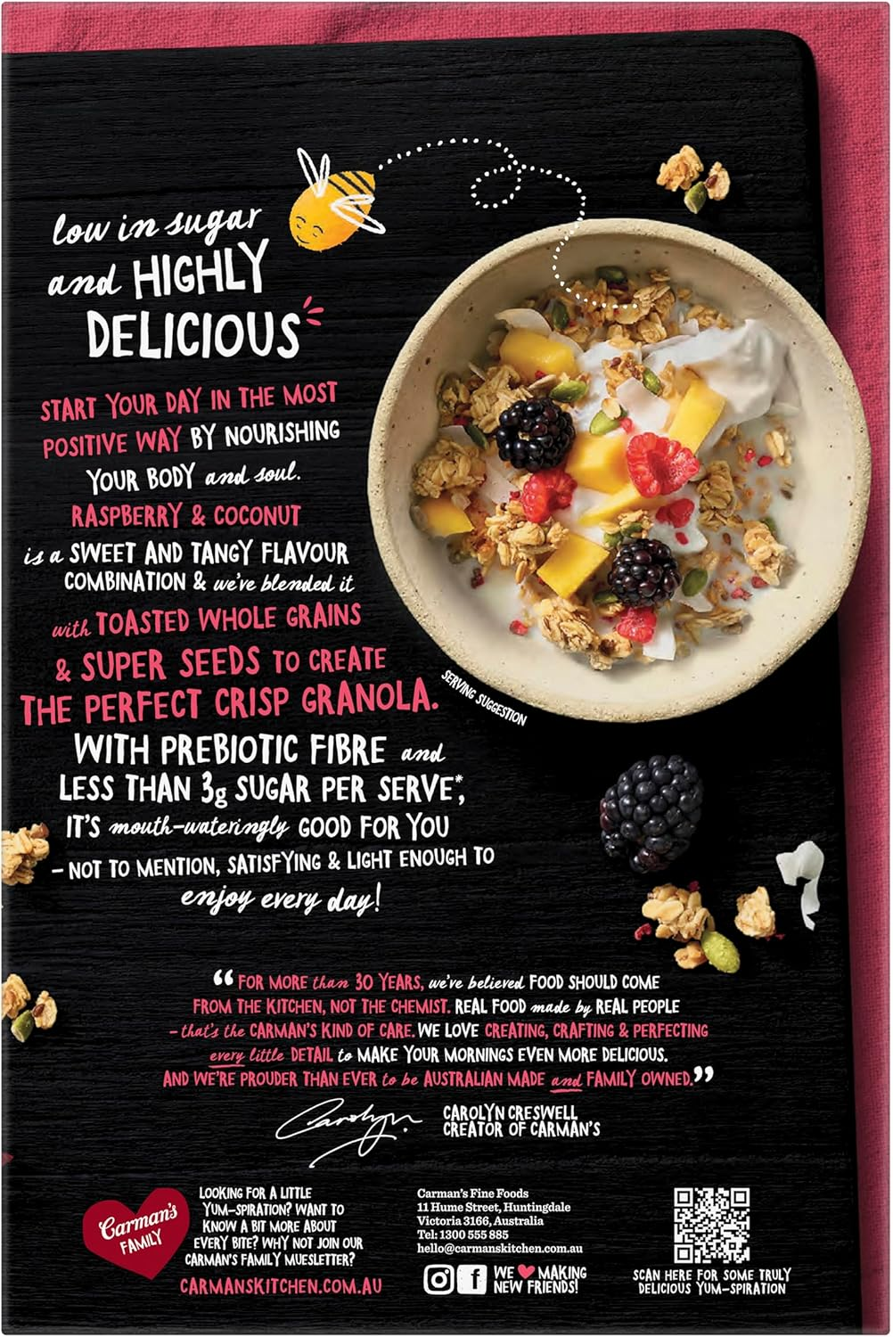 Carman'S Low Sugar Raspberry and Coconut Granola 450 G