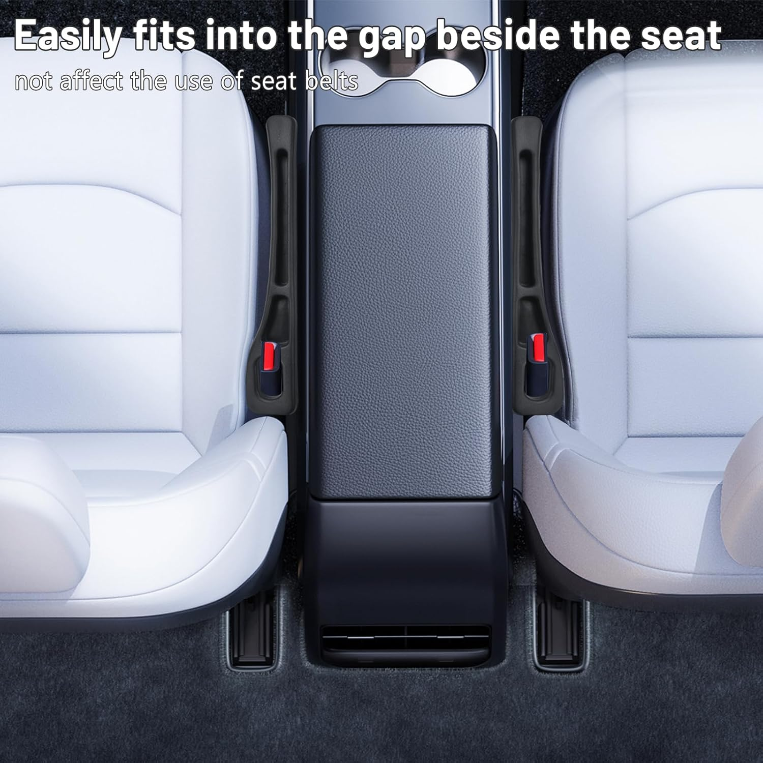 2PCS Car Seat Gap Filler, Universal＆Multifunctional Car Accessories Organiser, Seat Side Gap Filler with Organizer Function for Cars, Trucks and Suvs, Fill the Gap between Seat and Console (Black) - Beige image number 4