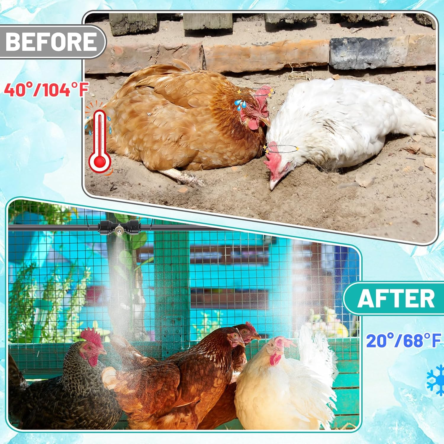 Chicken Coop Cooling System for Poultry - Pre-Installed No Leakage Misting Hose with 39.4FT Line 11 Nozzles 3/4" Adapter, Chicken Coop Accessories for Summer Heat Backyard Garden image number 1