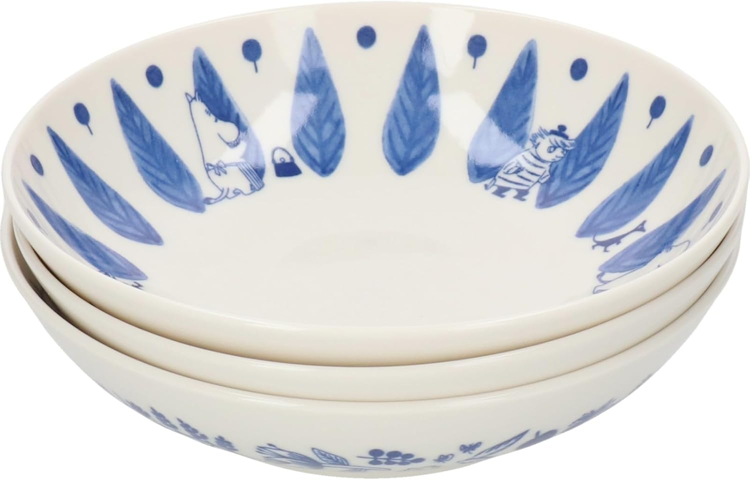 Moomin MM7000-76 Blue Flora Ceramic Bowl, 6.7 Inches (17 Cm), 3 Piece Tableware Set, Scandinavian Miscellaneous Goods, Moomin Goods, Mother'S Day, Present, Made in Japan image number 3