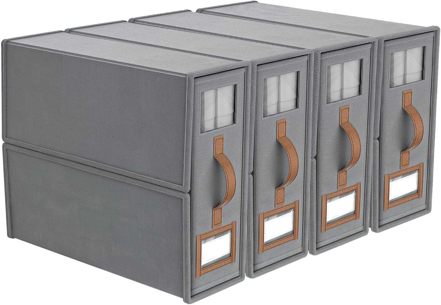 4 Pack Bed Sheet Organisers Box with Windows Foldable for Closets Wardrobe and Home Linen Storage (Grey) image number 2