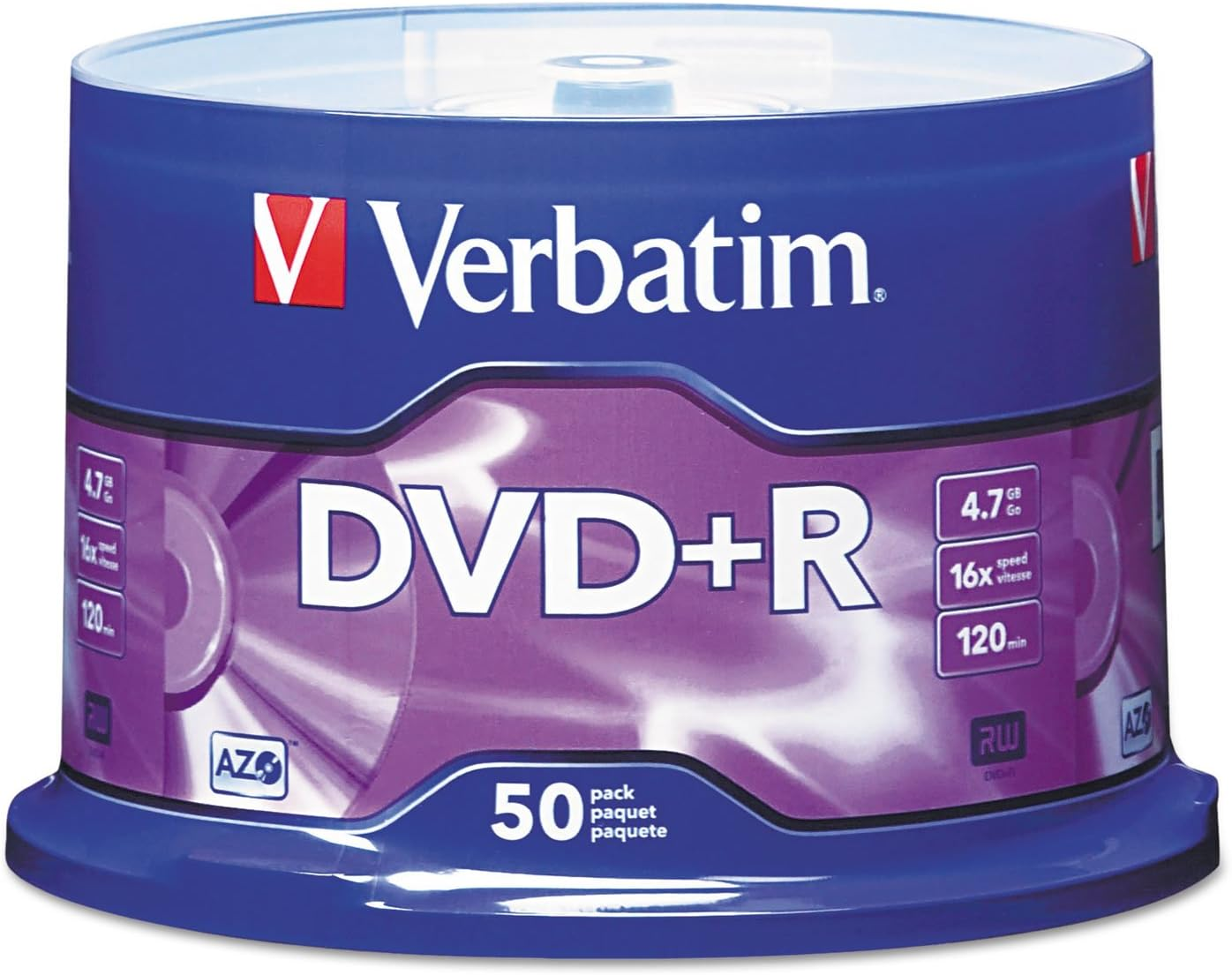Verbatim 4.7GB up To16X Recordable Disc DVD+R- 50 Disc Spindle 95037, Silver image number 3