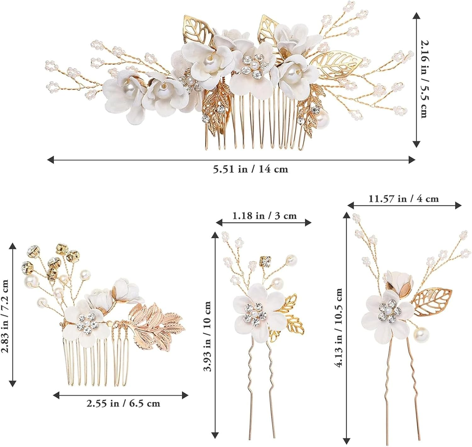 4Pcs Bridal Wedding Hairpins, Bridal Hair Comb Crystal Hair Clips Pearl Flower Hairpin Rhinestone Hair Side Combs Hair Clips Wedding Hair Accessories Headpiece for Brides and Bridesmaid
