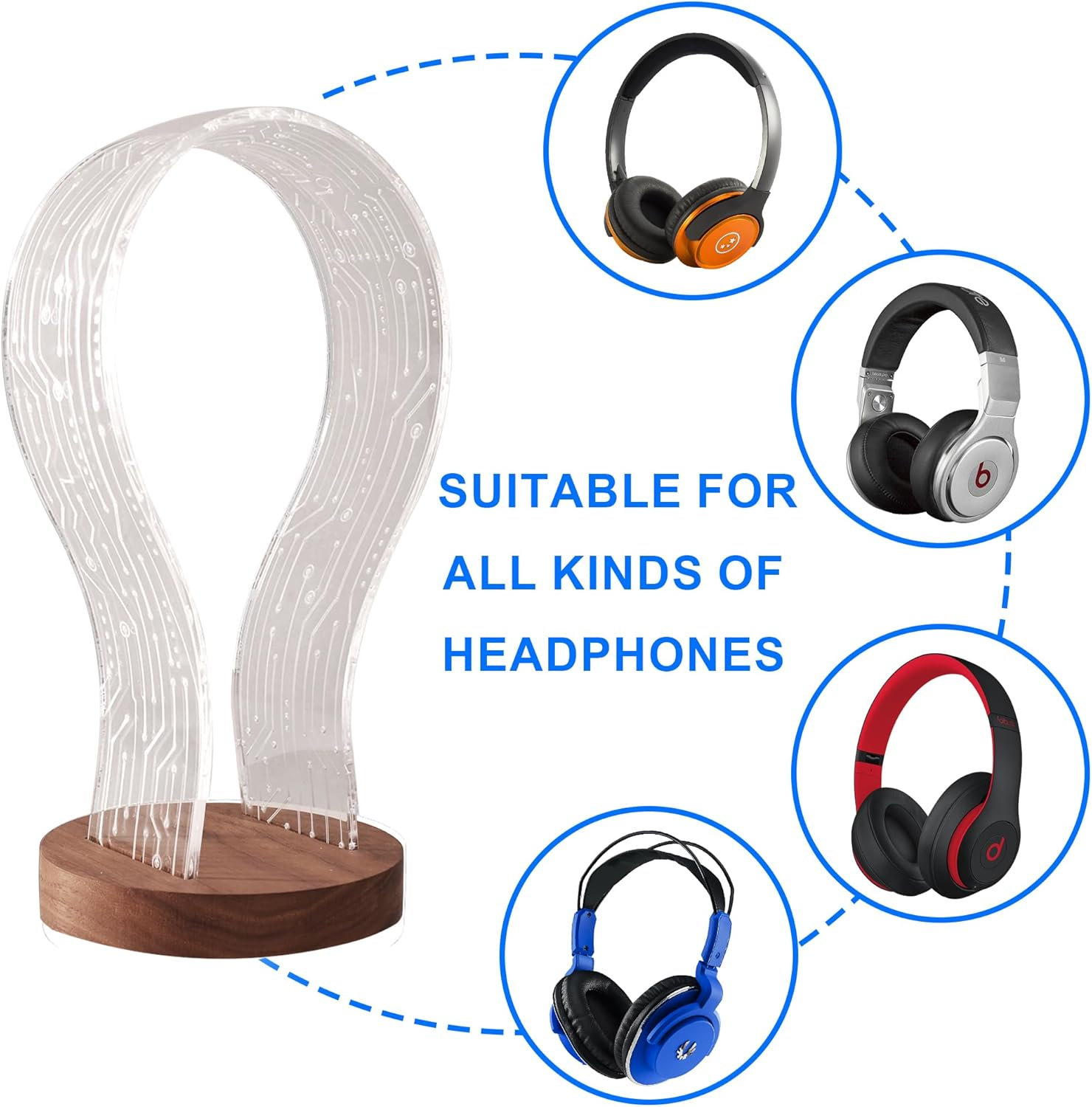 Coolgift Mart Gifts for Gamers and Music Lovers, Light up Headphone Stand, Walnut Wood Headset Holder with Blue Pink LED Night Light, Ideal Desk Accessory image number 6