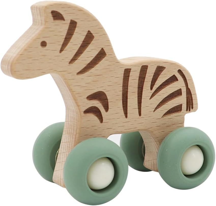Kaper Kidz NG23835Z Wooden Zebra with Silicone Wheels: Rolling Push Toy for Toddlers and Babies for Ages 18 Months+ image number 1