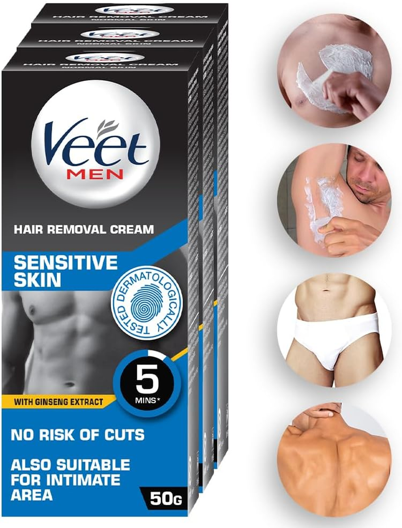 Veet Hair Removal Cream for Men, Sensitive Skin, 50G Each (Pack of 3)