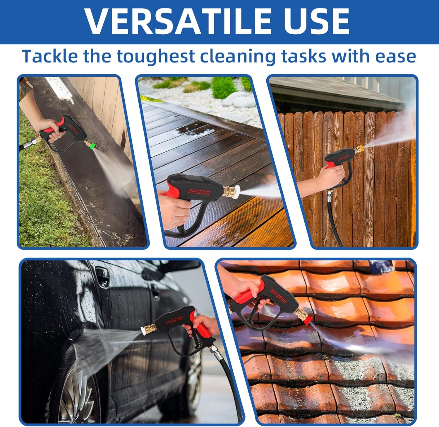 DUSICHIN DUS-220 Short Wand High Pressure Washer Handle Gun 3000 PSI Max 5 Pressure Power Washer Nozzles Tips image number 6