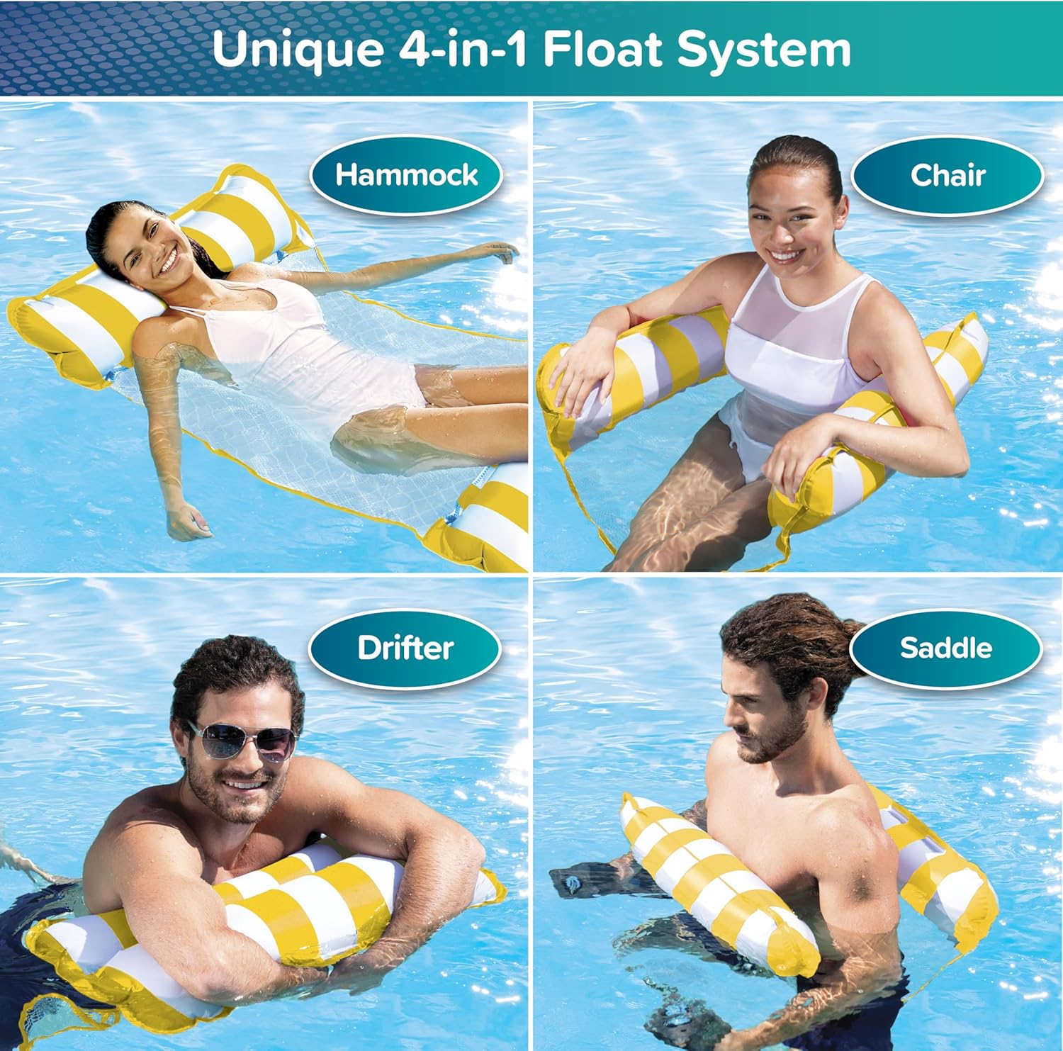 Aqua Original 4-In-1 Monterey Hammock Pool Float & Water Hammock &ndash; Multi-Purpose, Inflatable Pool Floats for Adults &ndash; Patented Thick, Non-Stick PVC Material &ndash; Golden Sunshine - Blue Fern image number 3