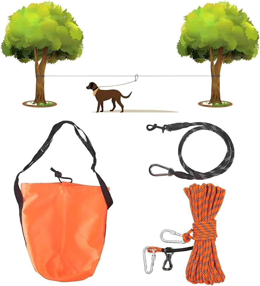 Dog Run for Yard, 15M Portable Overhead Trolley System with 3M Runner Lead for Dogs up to 200Lbs, Tie Out Cable for Camping Tough Dog Tie Out Cable for Outdoor Park Yard image number 6