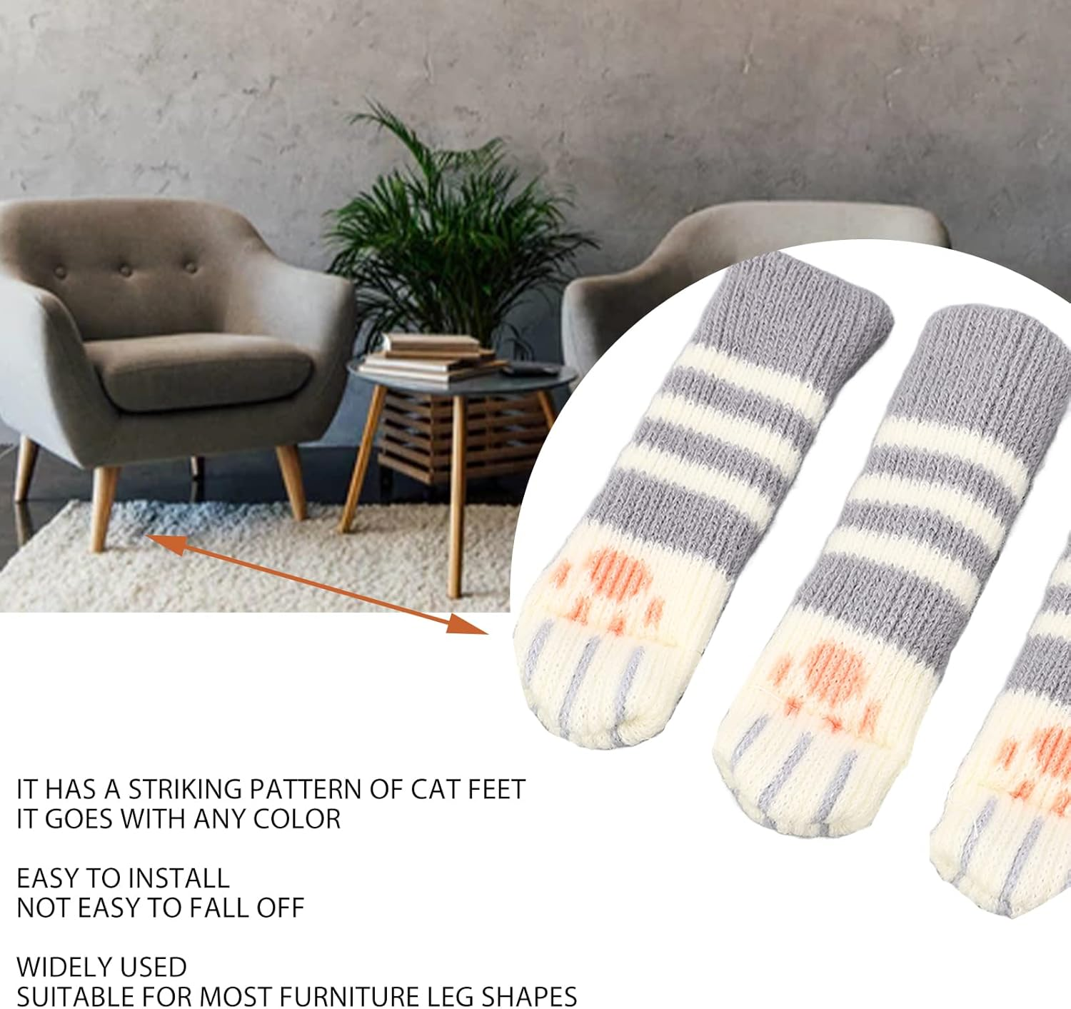 Chair Leg Floor Protectors, 20 Pcs Cute Cat Paw Table Chair Leg Socks, High Elastic Knitted Furniture Socks, Reusable Non Slip Furniture Pads Set, Double Thickness to Reduce Noise image number 4