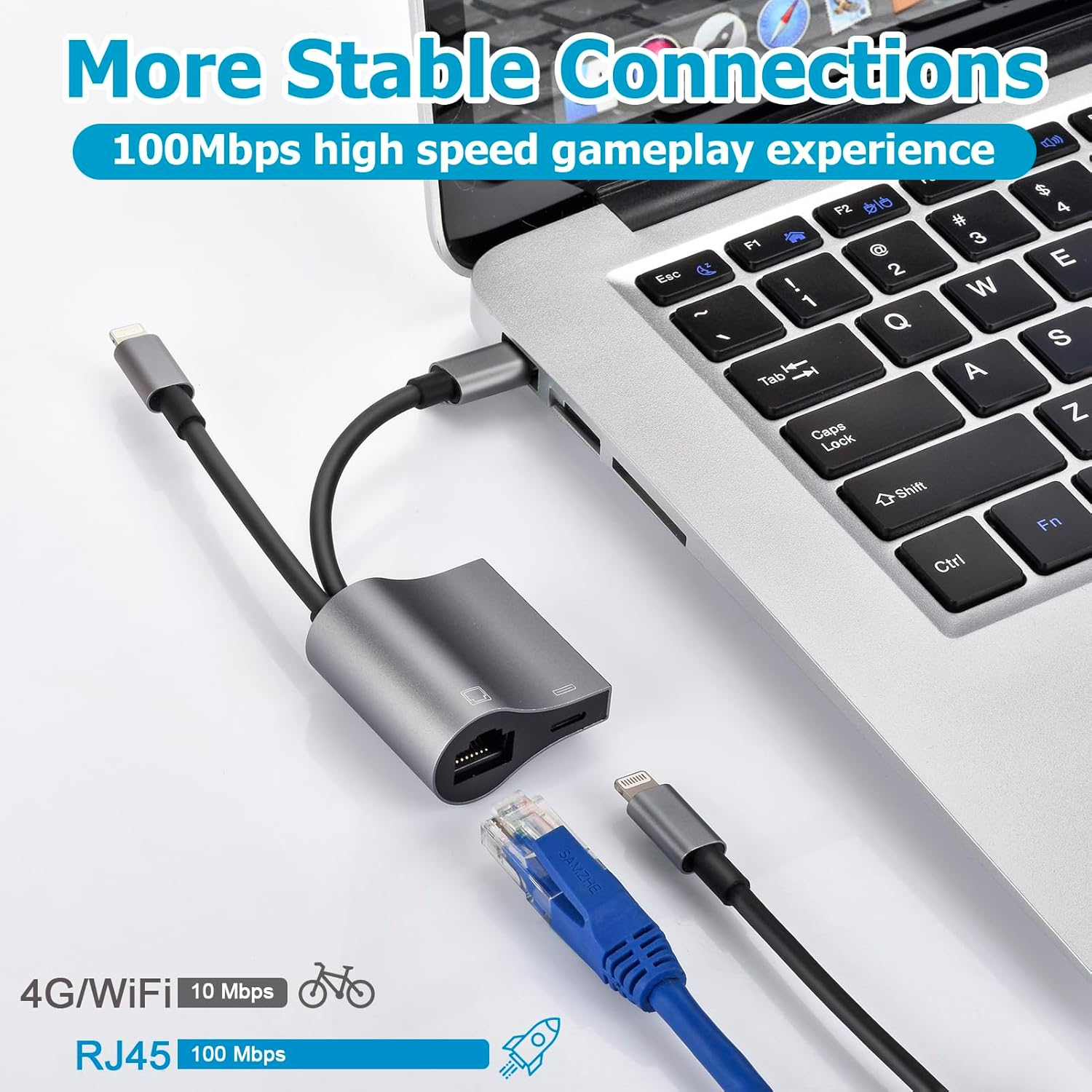 2 in 1 Lightning and Type C to RJ45 Ethernet Adapter Network Adapter,With Charge Port, Plug and Play,Supports 100Mbps Ethernet Network, Compatible with Iphone 14 13 12 11/Ipad image number 4