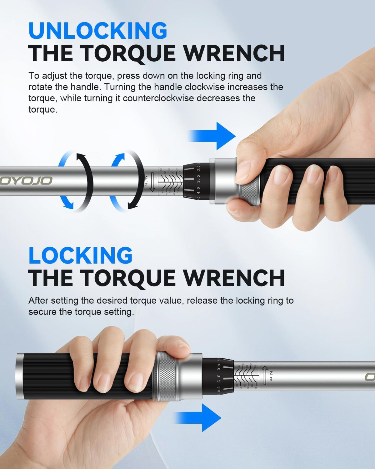 GOYOJO 3/8-Inch Drive Precision Torque Wrench, 5-60Nm/3.7-44.3Ft.Lb, Dual-Direction, Adjustable Mechanic'S Tool for Professional Automotive Maintenance & Repair image number 4