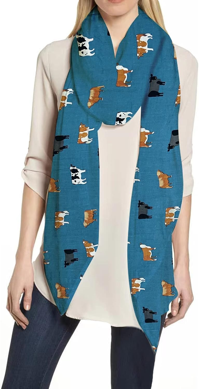 Lina & Lily Cattle Cow Farm Animal Print Women'S Scarf Shawl Wrap Lightweight