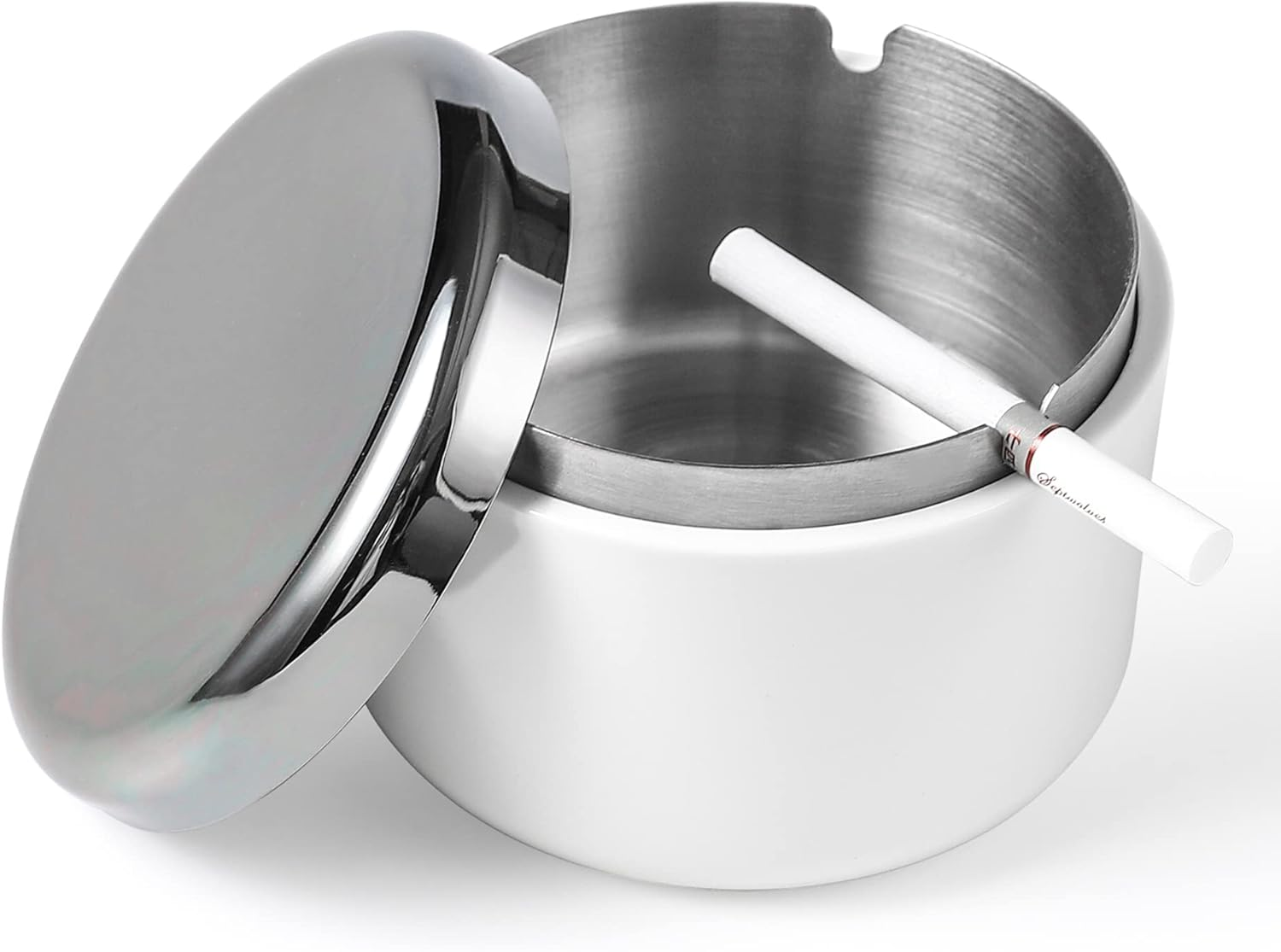 Smokeless Ashtray with Lid for Smokers Stainless Steel Liner Ash Tray Windproof Durable Easy to Clean Cool Ashtrays for Indoor or Outdoor Use, Patio, Office & Home(Black)