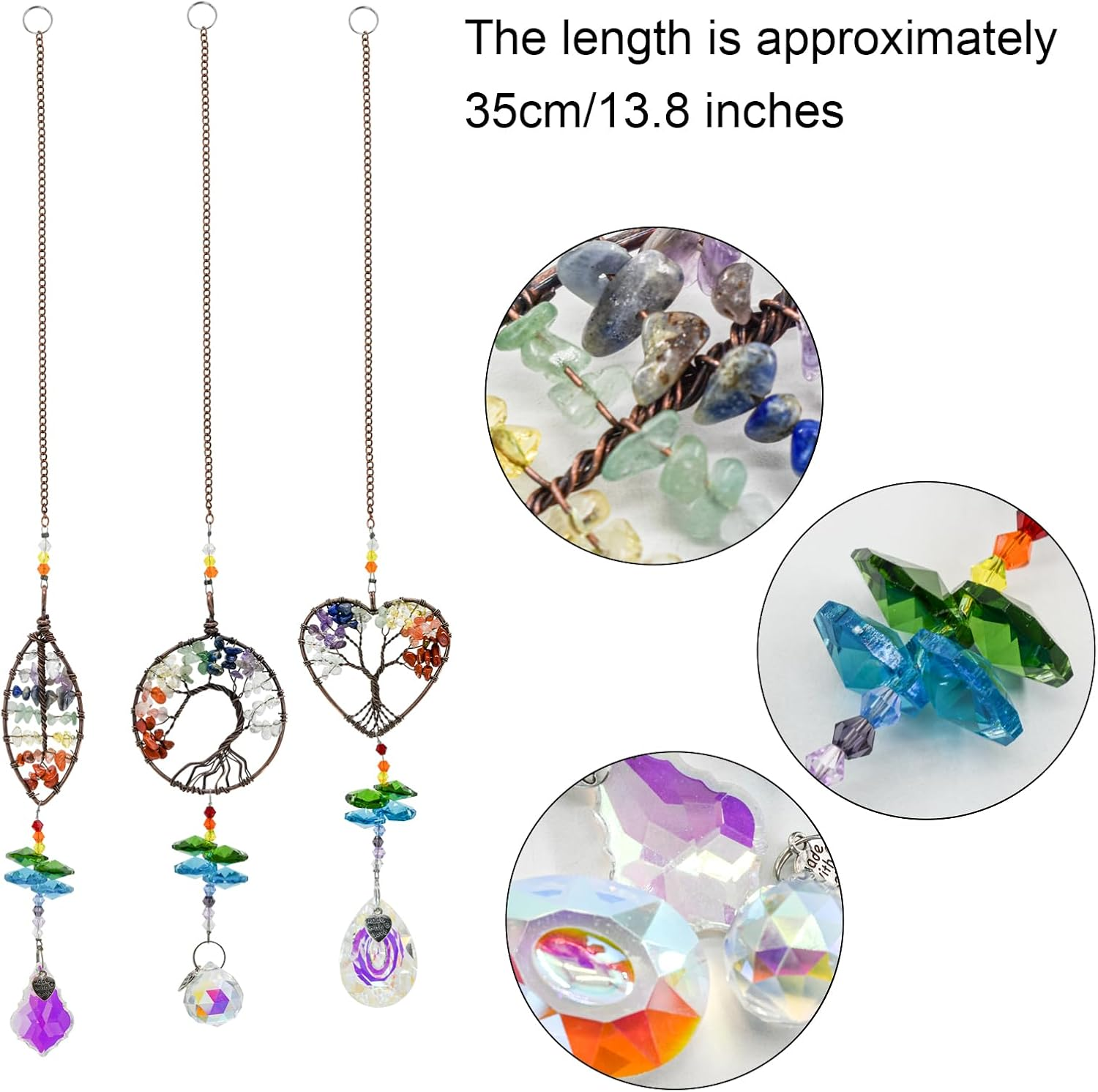 Mrmrkura Tree of Life Crystal Suncatcher for Window Hanging, 3 Pieces Rainbow Maker with Prisms Decorative Sun Catcher Crystals Ornament for Indoor Home Decor (Crystal) image number 1