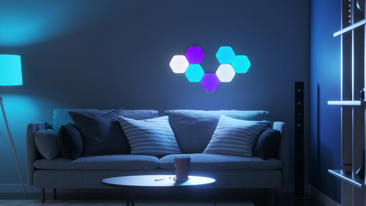 Nanoleaf Shapes Wifi and Thread Smart RGBW 16M+ Color LED Dimmable Gaming and Home Decor Wall Lights Starter Kit Hexagons 7 Pack image number 4