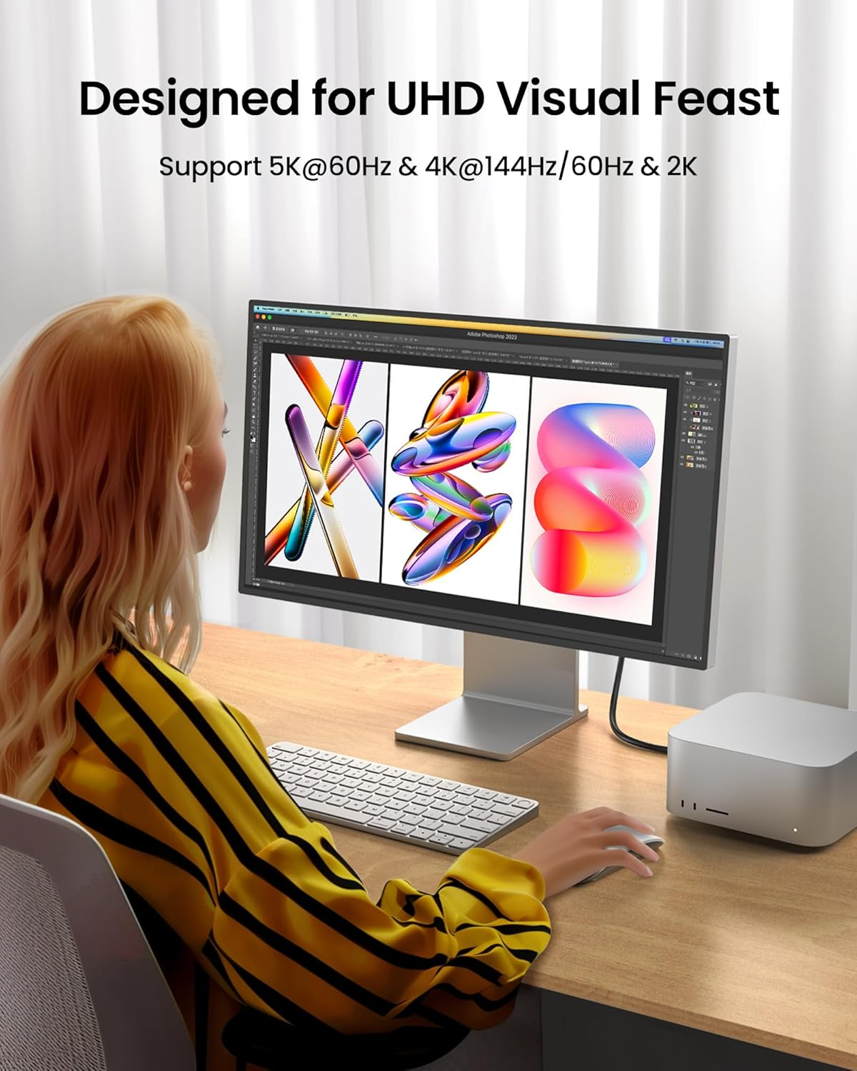 Silkland USB C Monitor Display Cable Right Angle 2M, 5K/4K@60Hz 8K@30Hz 90 Degree USB C 3.2 Gen 2X2 Video Cable, 20Gbps Data Transfer, 240W Fast PD Compatible for Macbook, Tablet, Mac Studio image number 5