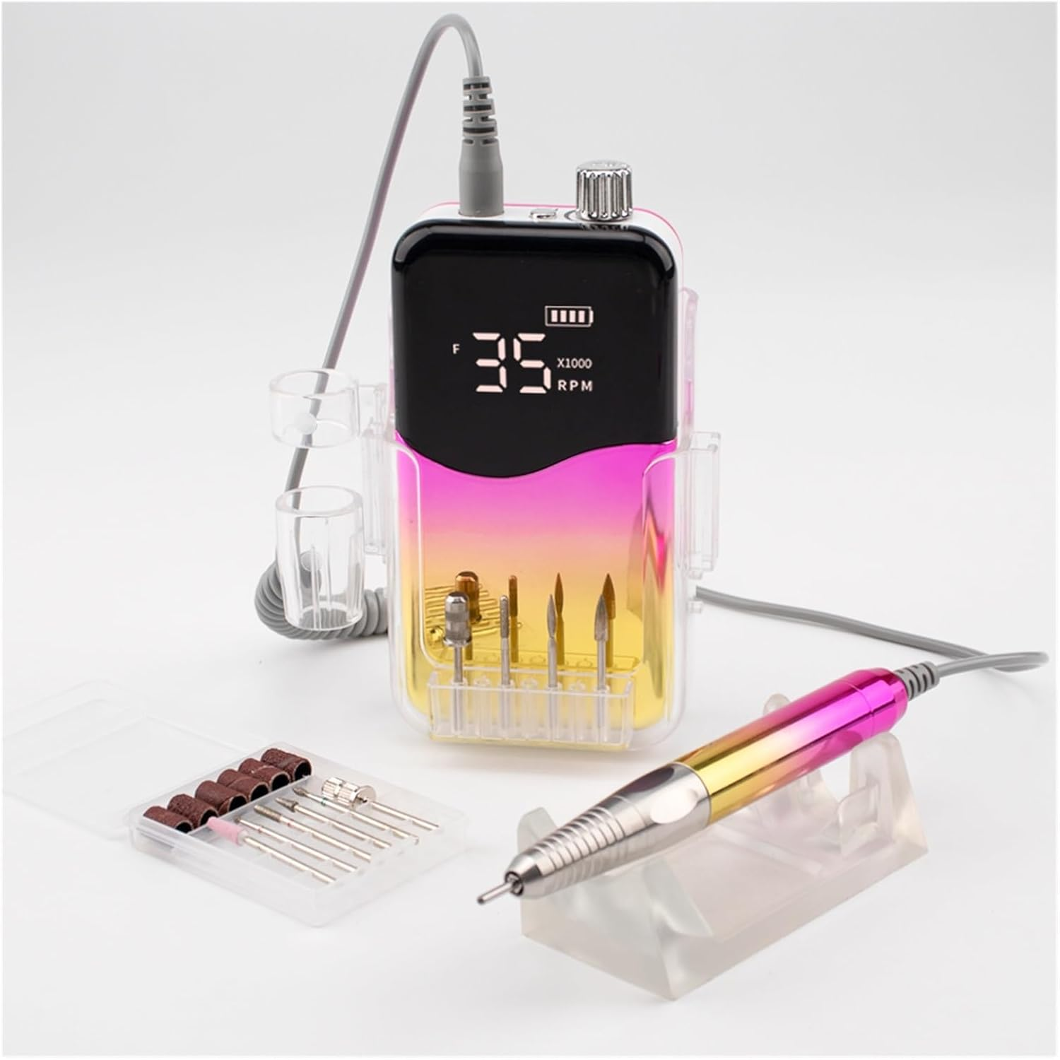 Portable Nail Drill, Professional 35000 RPM, Rechargeable Electric Nail File Machine E File for Acrylic Nails Gel Polishing Removing, Cordless Efile with Bits Kit for Manicure Salon Home (Color : YEL