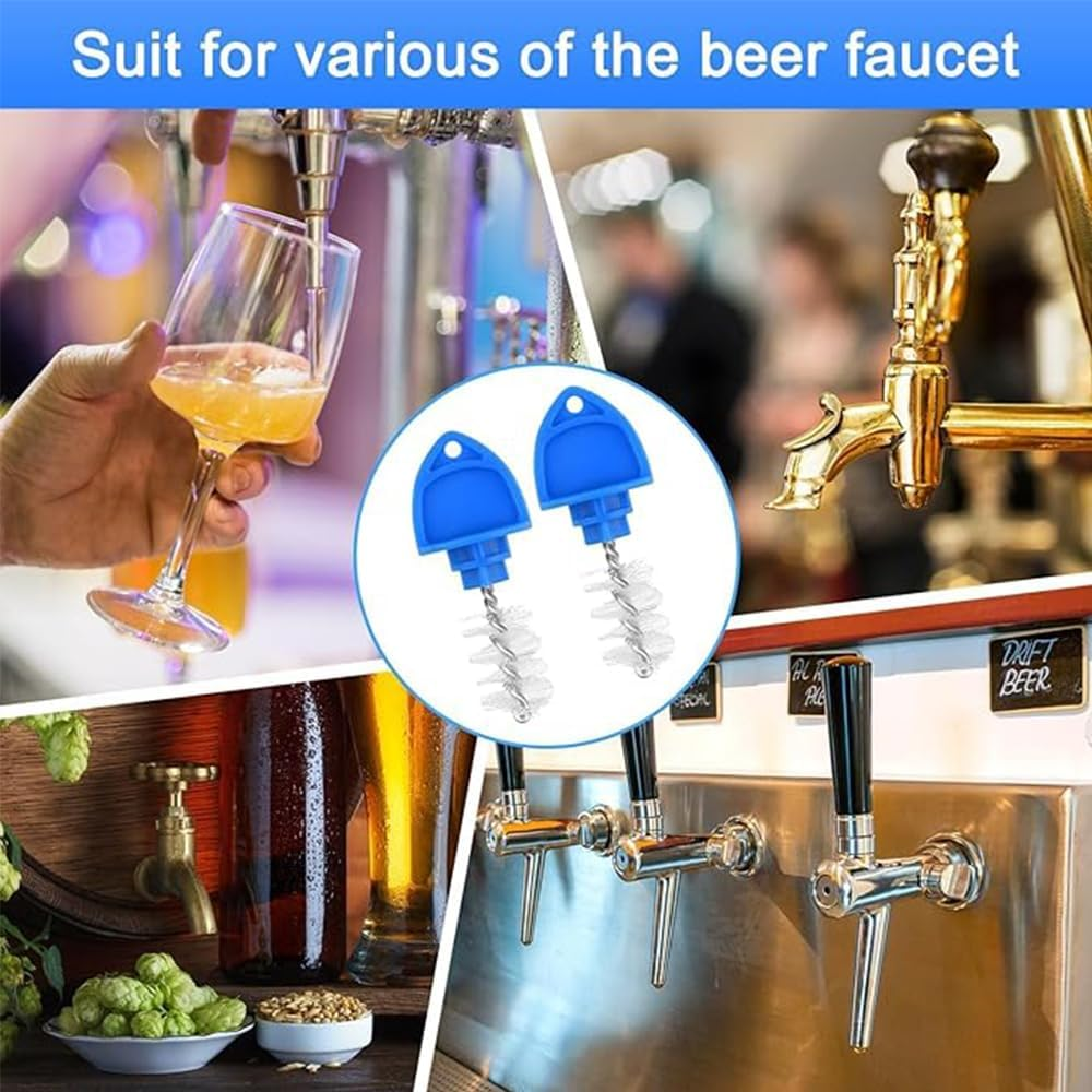 20 PCS Beer Tap Plug Brushes, Blue, Plastic & Stainless Steel, Beer Faucet Cleaner, Restaurant & Home Use