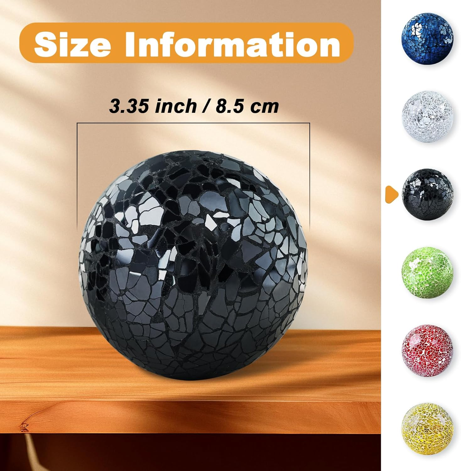 Decorative Balls for Centerpiece Bowls Black Mosaic Glass Orbs Sphere Crack Ball Mirror Globe Sparkle Coffee Table Decor Vase Filler Home Christmas 3 Pcs 8.5 Cm image number 5