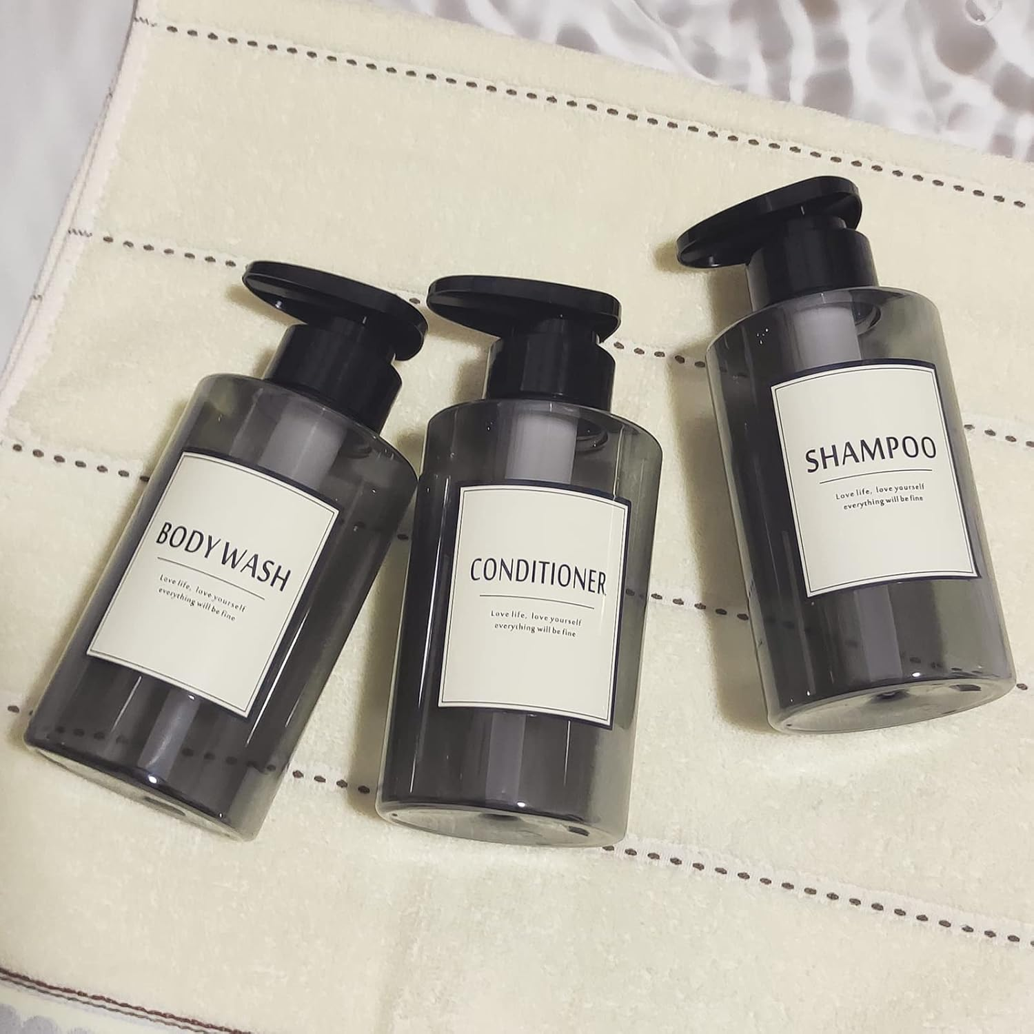 Pimyrcyi 300Ml Travel Shampoo Bottles Refillable,Empty Pump Plastic Dispensers 10 Oz Shower Containers for Shampoo Conditioner Body Wash (Transparent Black,1 Set)