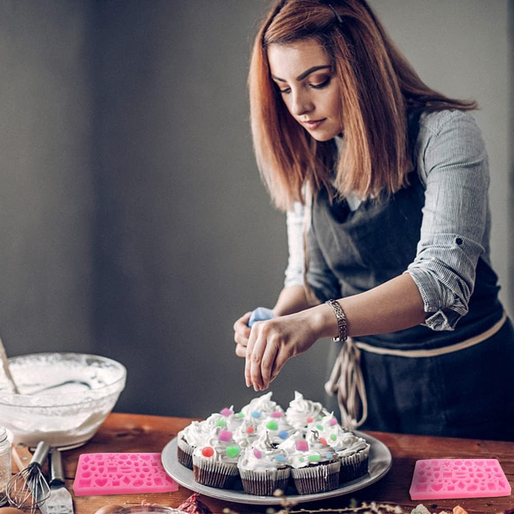 2-Piece Silicone Gummy Candy Molds - Gems, Heart, Star Shapes for Chocolate, Fondant, Resin & Cake image number 1