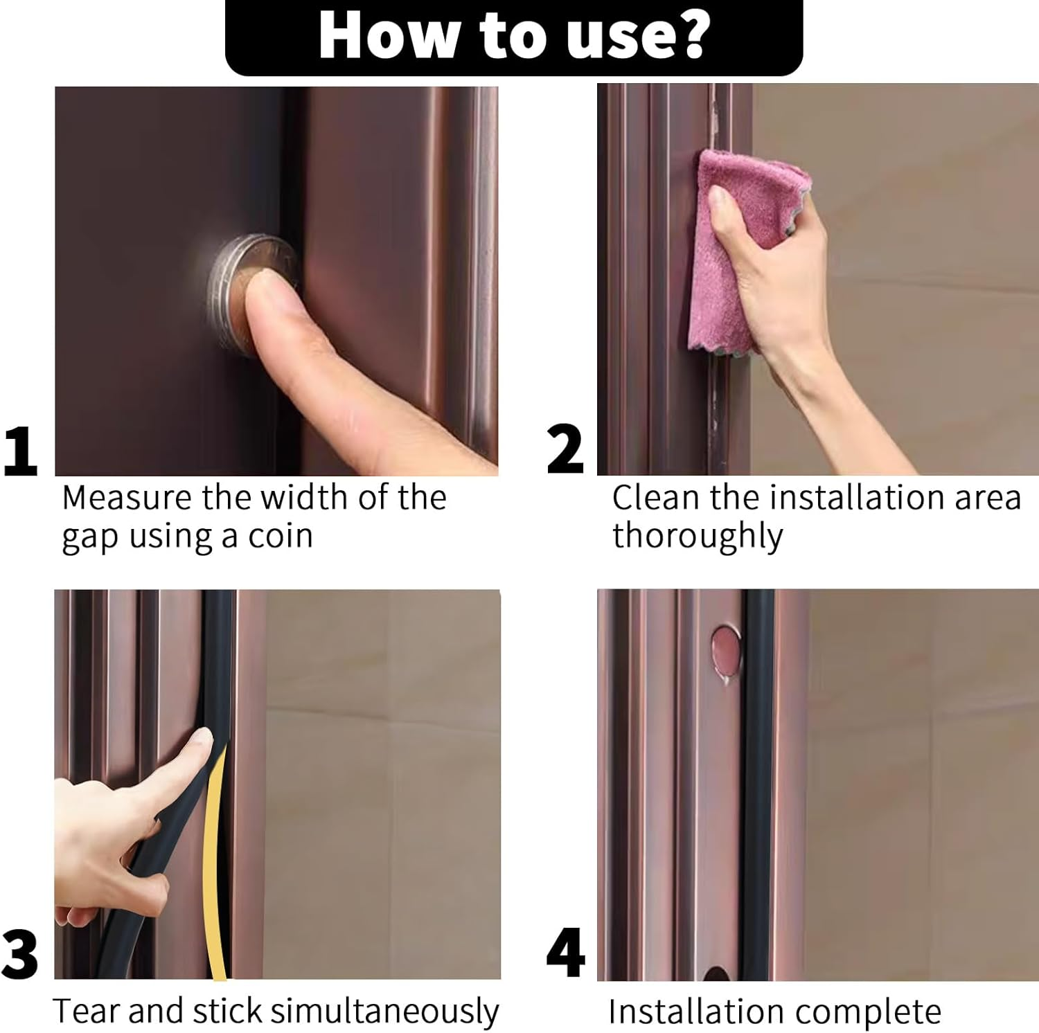 10 Meters Door Seal Strip, 9Mm X 6Mm Self Adhesive Weather Strip for Door and Window Seal, Black Door Weather Strip for Soundproofing, Draft Proof, and Pest Protection image number 5