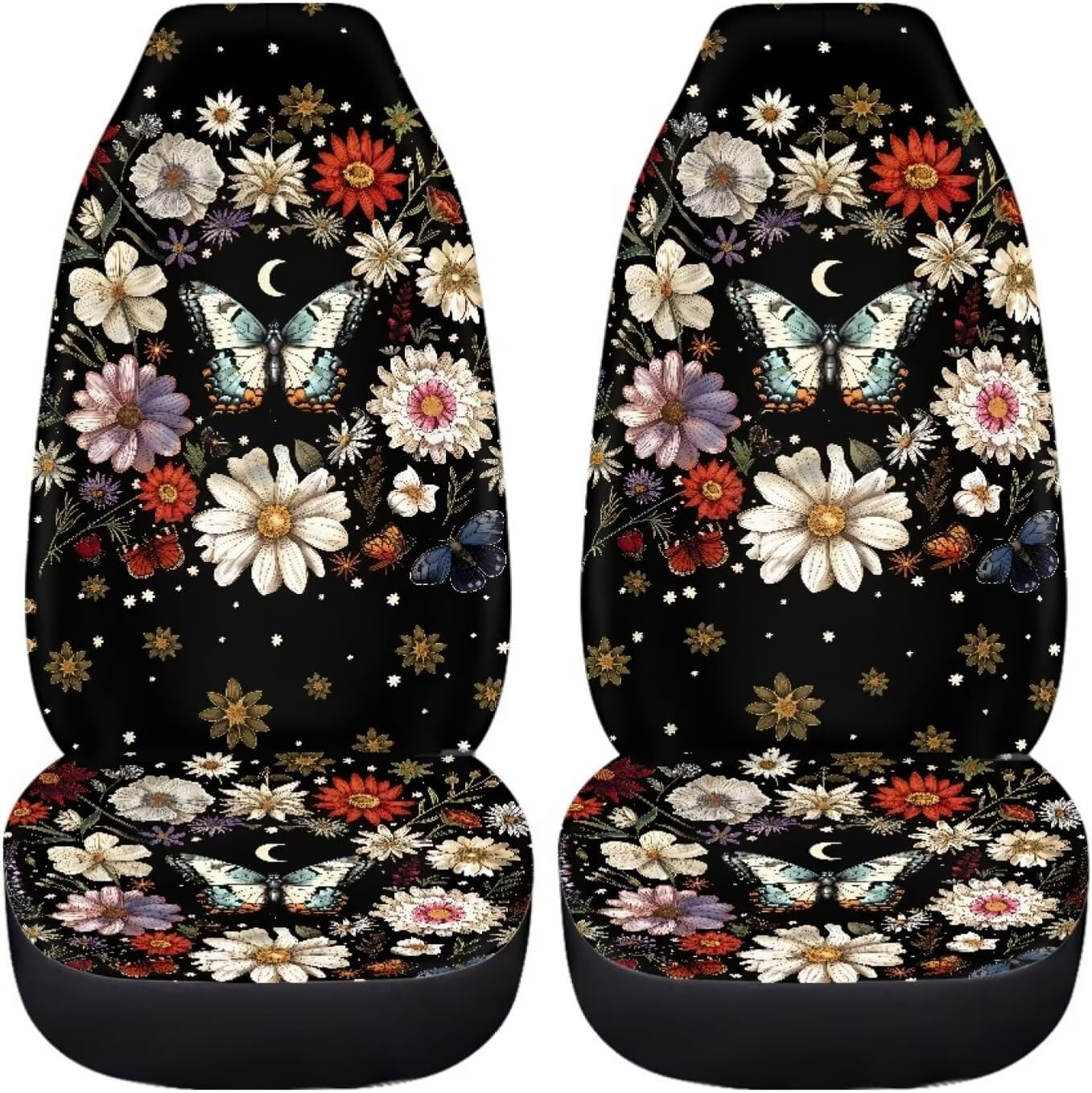 BIGCARJOB Flower Hummingbird Car Seat Cover Set for Front Seat Only,2 Pack Cherry Flower Birds Printed Auto Front Seat Protector Saddle Blanket for Women Girly Car Interior Accessories