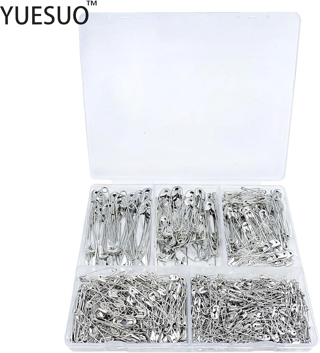 YUESUO 550 Pack 5 Different Sizes Silver Safety Pins Heavy Duty Safety Pin for Clothes, Crafts, Sewing (550) image number 3