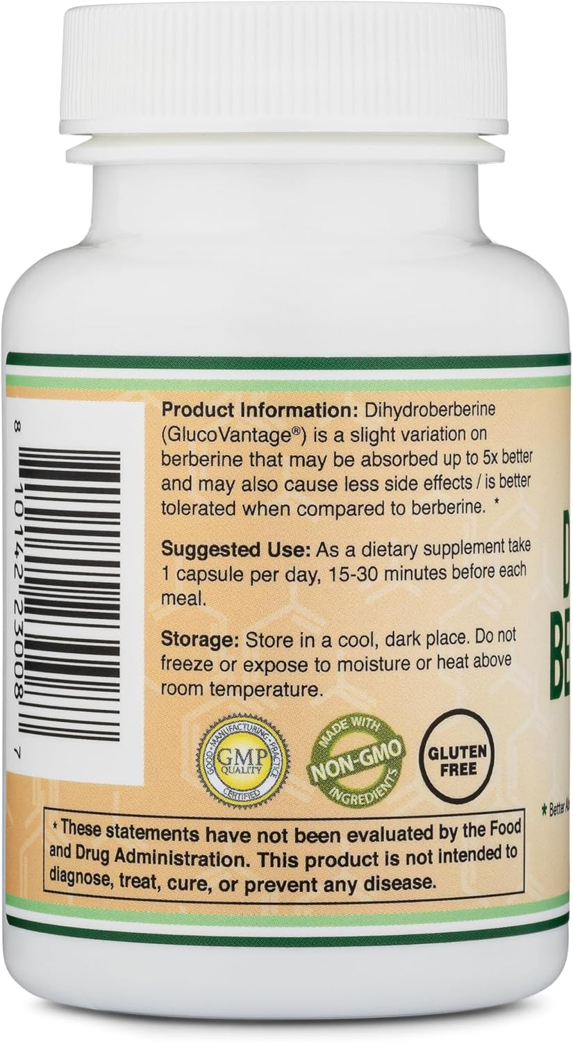 Dihydroberberine Supplement 100Mg, 60 Capsules (Patented Glucovantage Super Berberine, May Be 5X More Effective than Berberine with Less Side Effects) Third Party Tested, Vegan Safe by Double Wood image number 6
