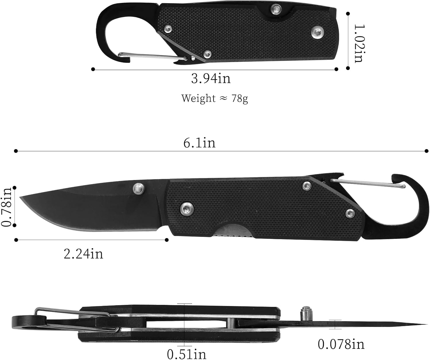 EDC Pocket Knife G10 Handle 5.7Cm Blade Mini Folding Knife, Sharp Camping Hiking Knife with with Carabiner, Unique Tool for Daily Use and Outdoor - Ak034 image number 2