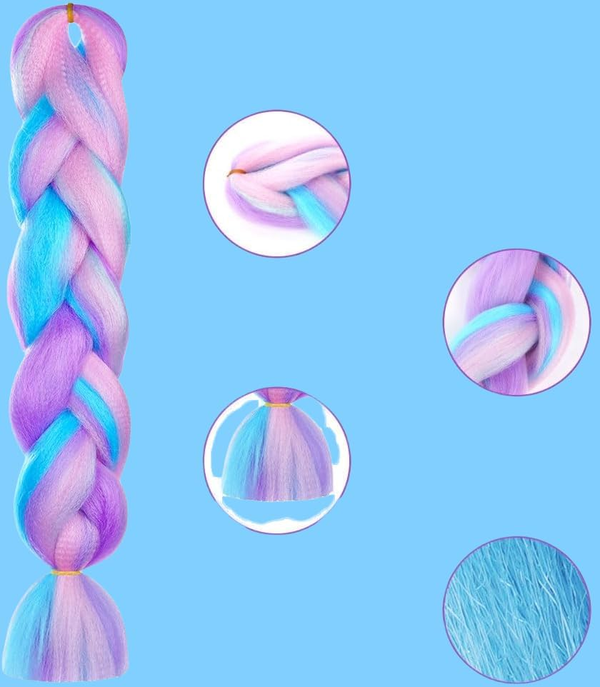 Beiqilian Colorful Hair Extensions,2 Pack Coloured Jumbo Braiding Hair,Colorful Hair Extensions,Upgrade Long Braiding Hair Synthetic Hair Extensions Braid Synthetic Fiber Hair for Women Girl image number 1