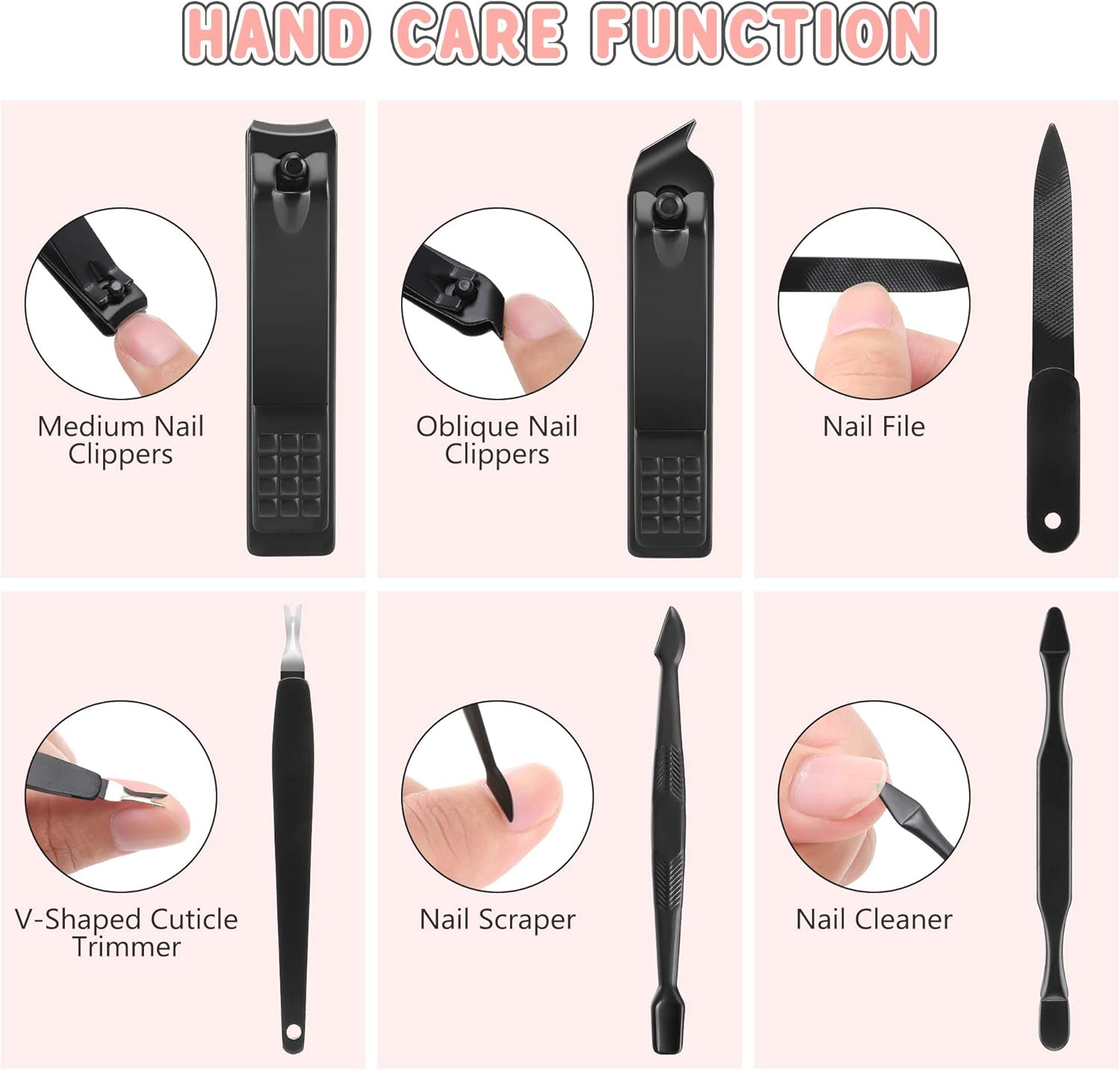 Jubolion Manicure Set, 19Pcs Stainless Steel Professional Nail Clippers Pedicure Set with Black Leather Storage Case, Portable Grooming Kit for Travel or Home, Perfect Gifts for Women and Men (Black) image number 5