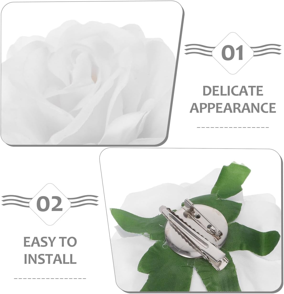 Beavorty 4 Pieces Pink Flower Hair Clips Women Thick Hair Brooch Wedding Flowers Silk Flowers Man Antique White image number 4