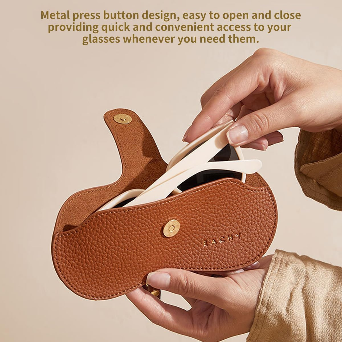 3 Pack Soft Leather Sunglasses Bag, Portable Eyeglass Case Holder Slim Glasses Pouch with Button Clip Wrist Strap, Eyewear Sleeve for Women Men (Beige, Pink, Brown) image number 6