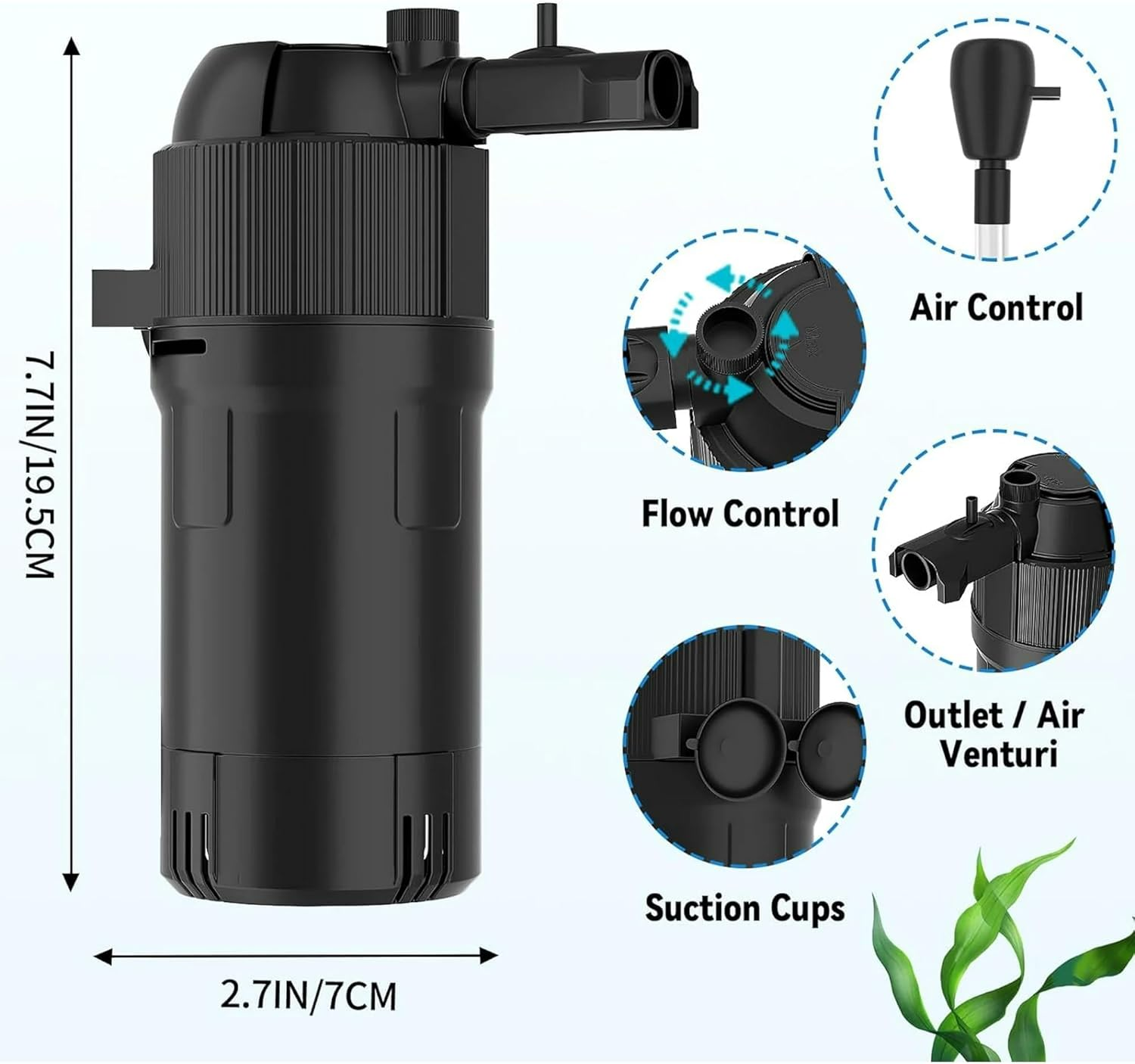 Aquarium Filter 5 in 1 Fish Tank Filter 400L/H, 105 GPH Green Water Cleaning Filter Pump with Timer, Dual Mode (Aeration/Rainfall) for 400L/H Gallon Aquariums (3W U-V 4W Pump) image number 3