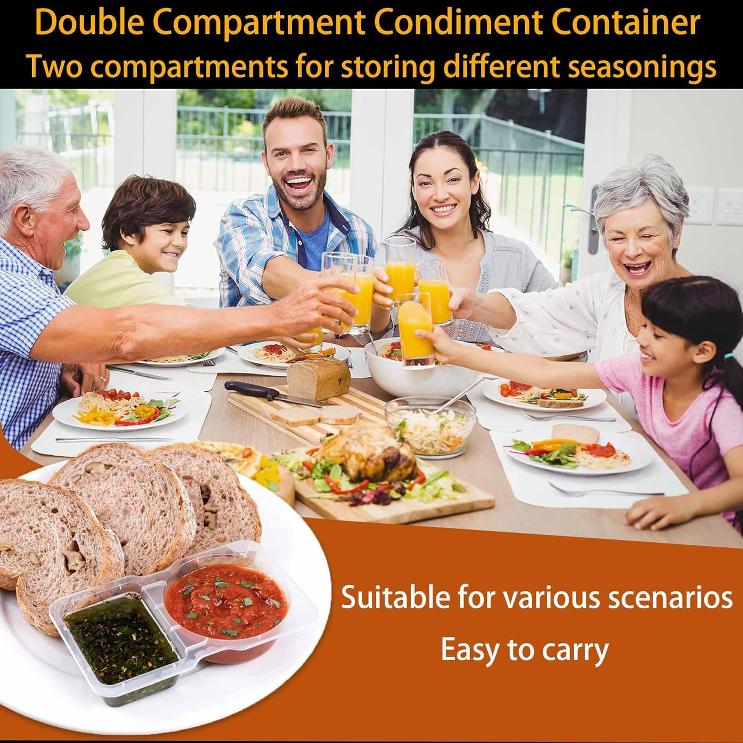 40 PCS Reusable Snack Pack Containers Double Condiment Container with Lids for Takeaway Food Sauce Storage