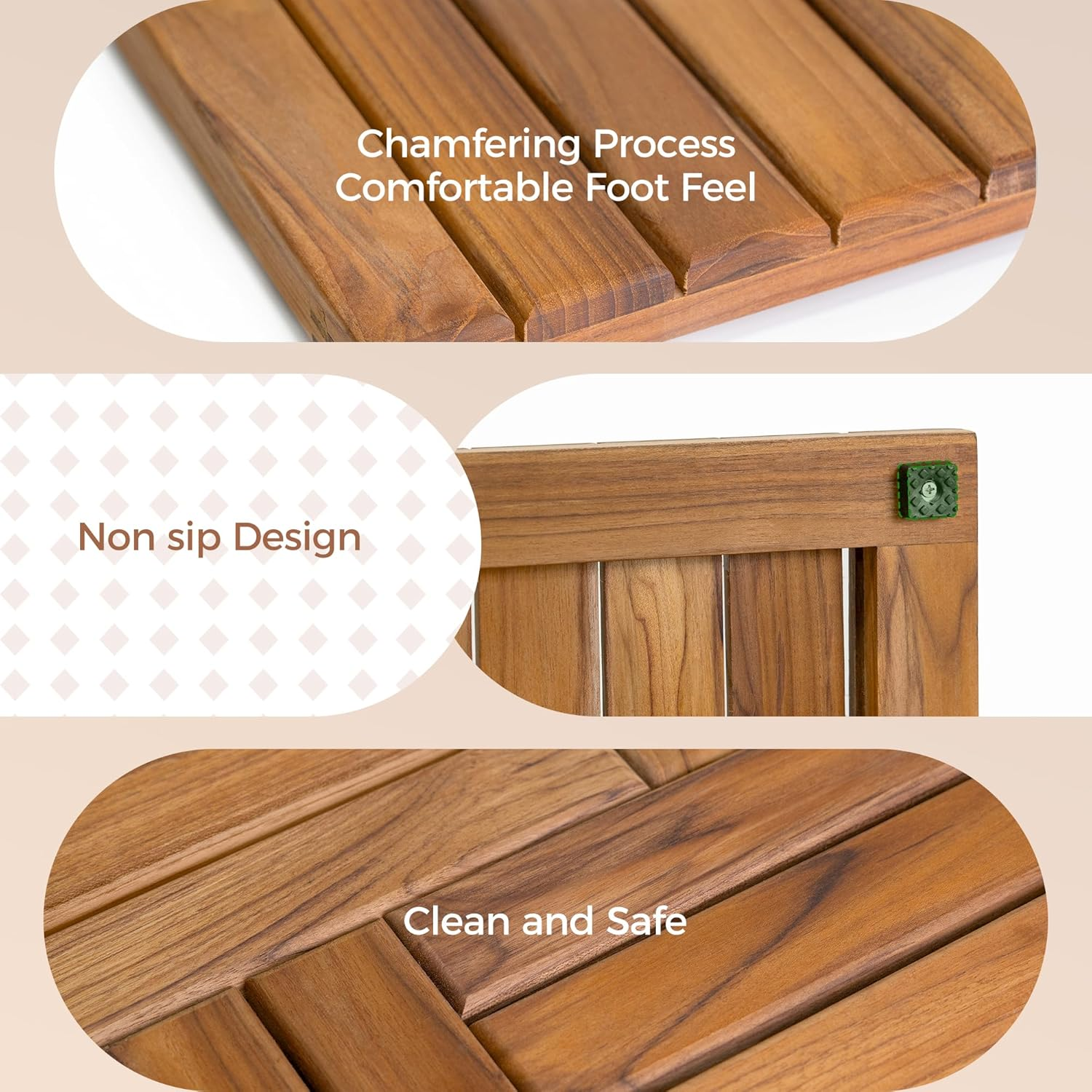 Utoplike Teak Wooden Shower Mat, Wood Bath Mat, Large Bathroom Mat for Shower, Teak Wood Floor Mat for inside Shower image number 6