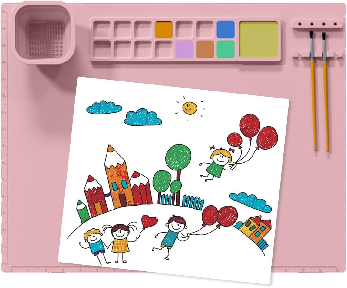 Large Silicone Craft Mat with Cup Holder and Ruler Line- Thick Non-Slip Silicone Art Mat for Painting and Crafts, 17.7"X13.7" image number 4