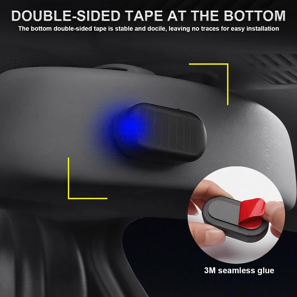 Car Solar Power Simulated Dummy Alarm, Anti-Theft LED Flashing Security Light Fake Lamp, Automotive Warning Interior Safety Lights with USB Charger Port, Car Accessories for Most Cars (Blue/1Pcs) image number 5