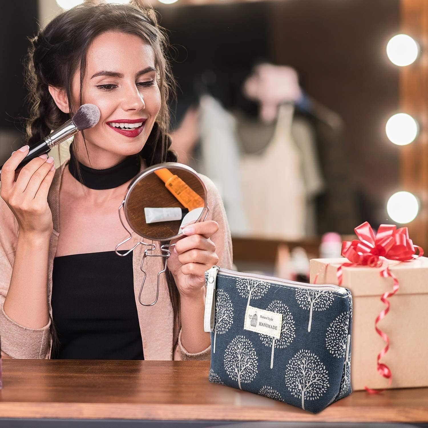 Printed Canvas Cosmetic Bags - 2Pcs Makeup Bags, Travel Pouch, Multi-Function Organizer with Zipper image number 3