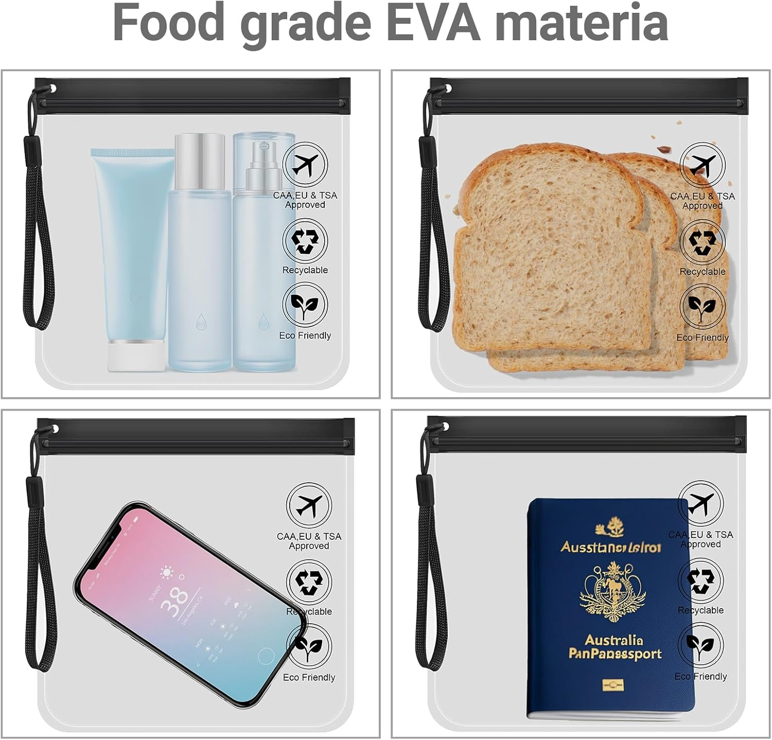 HANHOST 2 Pack TSA Approved Clear Toiletry Bag Set - 20X20Cm Leakproof Travel Essentials for Airports, Reusable EVA Cosmetic Organizer with Handle, TSA Compliant Toiletry Bag for Men & Women Travel