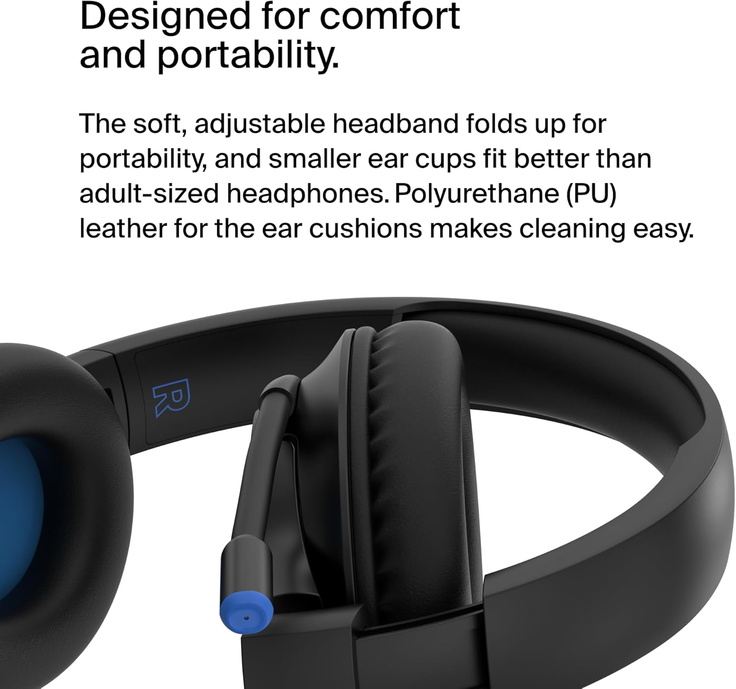 Belkin Soundform Inspire Wireless Over-Ear Headset for Kids, Headphones for Girls and Boys, Online Learning, & Travel with Built-In Microphone - Compatible with Iphone, Ipad, Galaxy, and More - Black - Black image number 6